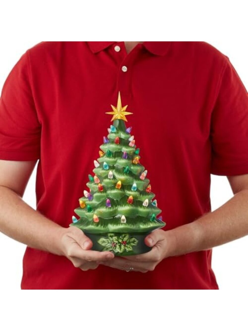 Hand Painted 15-Inch Ceramic Christmas Tree, Pre-Lit with 128 Multi-Color Lights - Picture 6 of 6